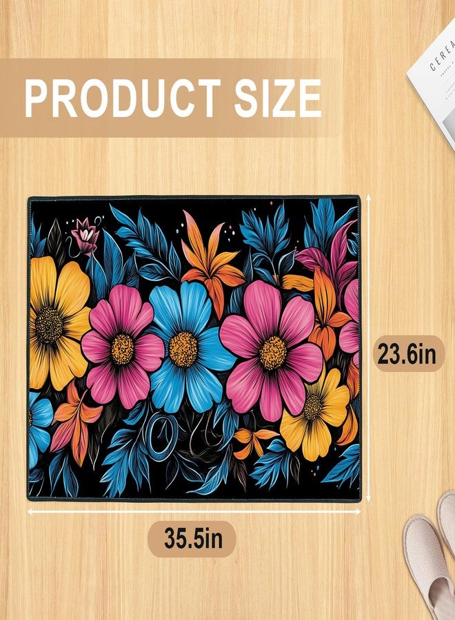 THISFIND Floral Washable Entry Rug, 2x3 Small Rugs for Entryway Kitchen Bathroom Door Mat Indoor Entrance, Boho Carpet Carpet Non Slip Doormat Low Pile Flower Area Rugs (Floral-3, 2'x3') - Image 5